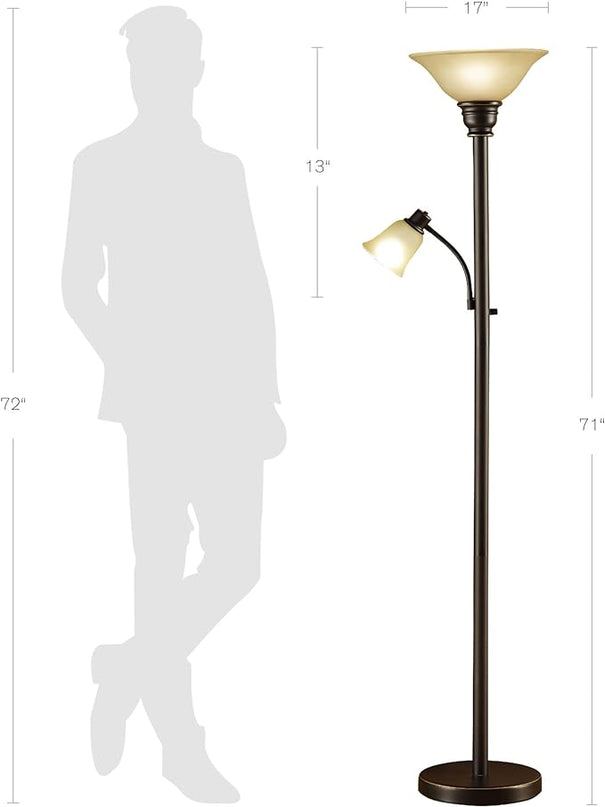 Catalina Lighting 18223-002 Transitional Uplight Floor Lamp with Reading Light, Standing Lamp, Living Room Light, LED Bulb NOT Included,71", Dark Bronze - LeafyLoom