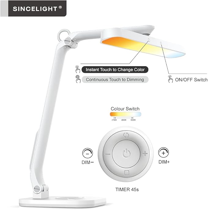 SINCELIGHT Horus H1 LED Desk Lamp, Color Changeable, Dimmable, Dual Control Mode, Remote Table/Reading/Book Light, Eye-Friendly GR0 Level with no Harmful Bluelight - LeafyLoom