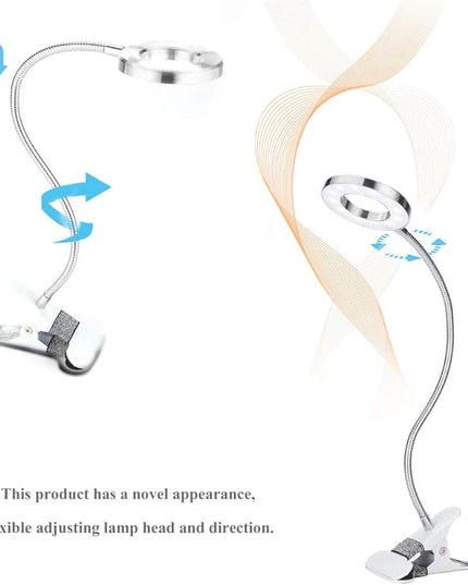 ANGGREK 360 Clip-On Desk Lamp, Flexible USB LED Lamp Gooseneck Light with 2-Color Mode and 2-Level Dimmer Eye Care Book Light Bed Lamp 7W - LeafyLoom