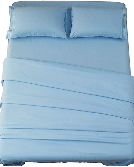 SONORO KATE Bed Sheet Set Super Soft Microfiber 1800 Thread Count Luxury Egyptian Sheets 16-Inch Deep Pocket Wrinkle-4 Piece(Queen Lake Blue) - LeafyLoom