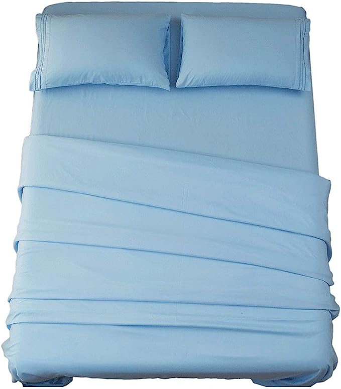 SONORO KATE Bed Sheet Set Super Soft Microfiber 1800 Thread Count Luxury Egyptian Sheets 16-Inch Deep Pocket Wrinkle-4 Piece(Queen Lake Blue) - LeafyLoom