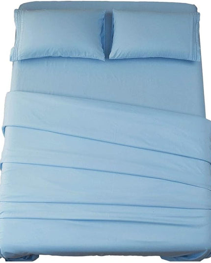 SONORO KATE Bed Sheet Set Super Soft Microfiber 1800 Thread Count Luxury Egyptian Sheets 18-Inch Deep Pocket Wrinkle-4 Piece(California King Lake Blue) - LeafyLoom