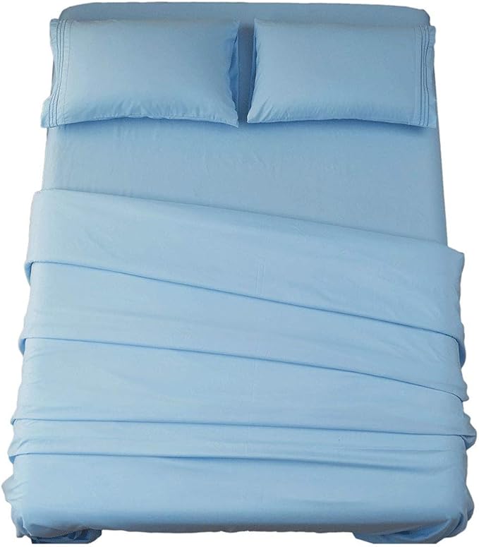 SONORO KATE Bed Sheet Set Super Soft Microfiber 1800 Thread Count Luxury Egyptian Sheets 18-Inch Deep Pocket Wrinkle-4 Piece(California King Lake Blue) - LeafyLoom