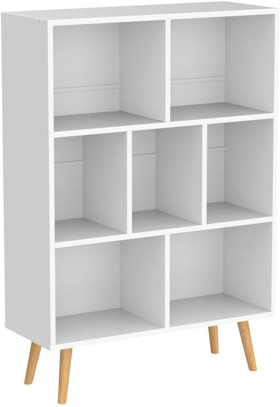 YAHARBO White Bookshelf,3 Tier Book Shelf with Legs, 7 Cube Minimalist Bookcase,Storage Organizer Shelves Display Bookcases for Bedroom,Living Room - LeafyLoom
