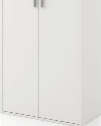 Apexa Stackable Wood Bookcase with Doors, Cube Storage Organizer Shelves, Small Food Pantry, Dorm Teen Room Decor & Bedroom, Home Office, Kitchen, 3-Tier Cabinet, White - LeafyLoom