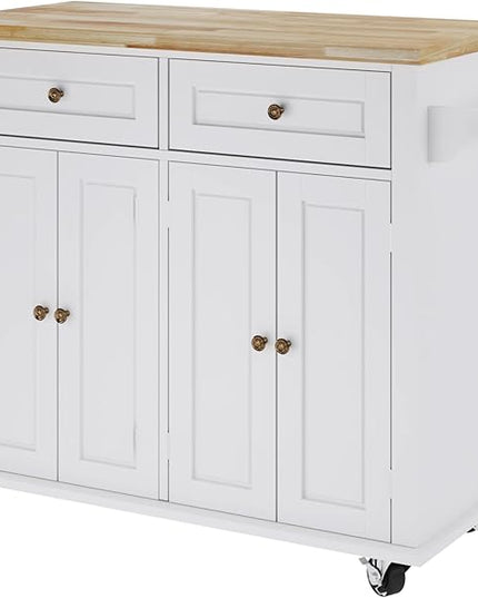 DlandHome Rolling Kitchen Island Cart with Storage and Drawer, Kitchen Island Cart on Wheels, Kitchen Cart Rolling Trolley with Towel Holder and Spice Rack - LeafyLoom