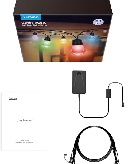 Govee Smart Outdoor String Lights H7029, 24ft RGBIC Outdoor Lights with 8 Dimmable LED Bulbs, IP65 Waterproof, Color Changing Warm White Lights with 47 Scene Modes for Patio, Backyard, App Control Govee