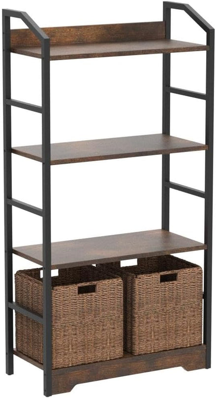 Vagusicc 4 Tier Bookshelf with 2 Storage Baskets, Tall Bookcase Shelf Storage Organizer Wood Book Shelf, Modern Shelf Rack Shelves with Steel Frame, Multipurpose Bookshelf for Bedroom Living Room - LeafyLoom