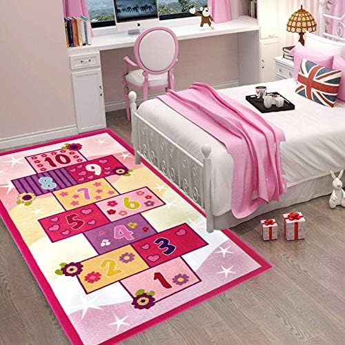 Booooom Jackson Hopscotch Kid Rug,40''x70'' kids Preschool Rugs for3, 4, 5, 6, and 7 Year Olds,Rainbow Rug for Girls Bedroom and kids playroom and Classroom - LeafyLoom