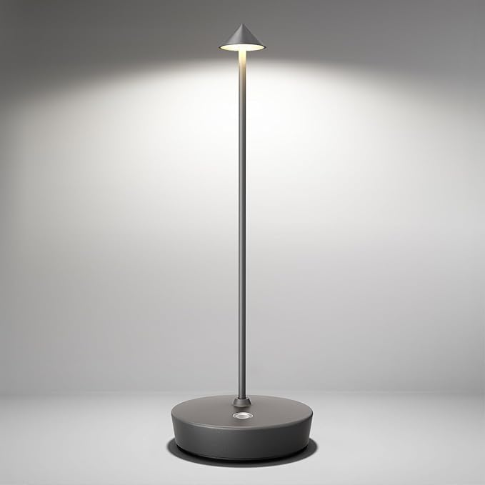 Cordless Table Lamps Rechargeable, 6000mAh Battery Operated LED Desk Lamp Outdoor Waterproof Portable Touch Dimmable Table Light for Patio Restaurant Dining Home Grey - LeafyLoom