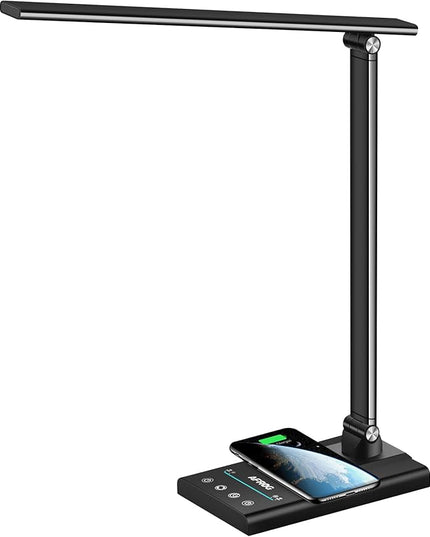 AFROG 5th Gen Multifunctional LED Desk Lamp with 10W Fast Wireless Charger, USB Charging Port,1800Lux Super Bright,5 Lighting Mode,7 Brightness, Touch Control, Auto Timer, 15W Office Table Lamp - LeafyLoom