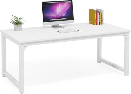 Tribesigns Modern Computer Desk, 63 x 31.5 inch Large Executive Office Desk Computer Table Study Writing Desk Workstation for Home Office, Spliced Desktop, White - LeafyLoom