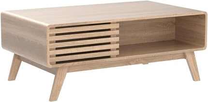 mopio Ensley Coffee Table, Mid Century Modern Table with Storage, Farmhouse Wood Coffee Table for Living Room Fluted (Oak) - LeafyLoom