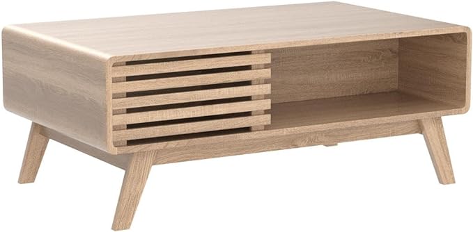 mopio Ensley Coffee Table, Mid Century Modern Table with Storage, Farmhouse Wood Coffee Table for Living Room Fluted (Oak) - LeafyLoom