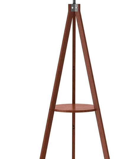 LEPOWER Tripod Floor Lamp, Mid Century Wood Standing Lamp, Modern Design Shelf Floor Lamp for Living Room, Bedroom, Office, Flaxen Lamp Shade with E26 Lamp Base Brown - LeafyLoom