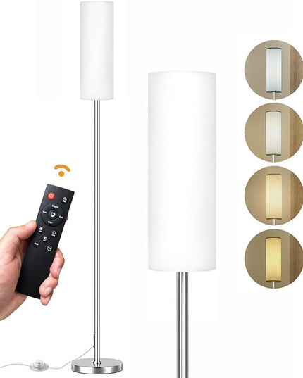 Floor Lamp for Living Room Bedroom with Remote, Modern LED Floor Lamp with Two Adjustment Modes of Reading and Colorful,Standing Lamp Tall Lamp with White,9W Bulb Included(Brushed Nickel) - LeafyLoom