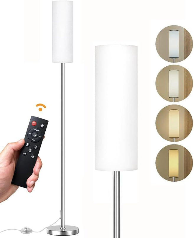 Floor Lamp for Living Room Bedroom with Remote, Modern LED Floor Lamp with Two Adjustment Modes of Reading and Colorful,Standing Lamp Tall Lamp with White,9W Bulb Included(Brushed Nickel) - LeafyLoom