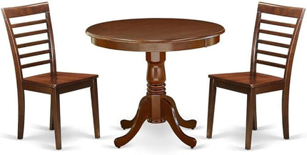 East West Furniture ANML3-MAH-W 3 Piece Modern Set Contains a Round Kitchen Table with Pedestal and 2 Dining Chairs, 36x36 Inch, Mahogany - LeafyLoom