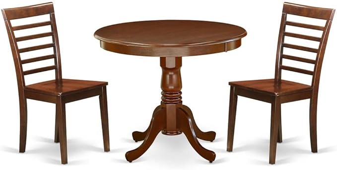 East West Furniture ANML3-MAH-W 3 Piece Modern Set Contains a Round Kitchen Table with Pedestal and 2 Dining Chairs, 36x36 Inch, Mahogany - LeafyLoom