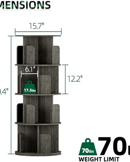 OTK Rotating Bookshelf, 360° Display Standing Book Shelf Organizer, 4 Tier Wooden Corner Bookshelves for Small Space, Small Bookcase Storage Rack for Kids' Room, StudyRoom, Bedroom, Black Oak - LeafyLoom