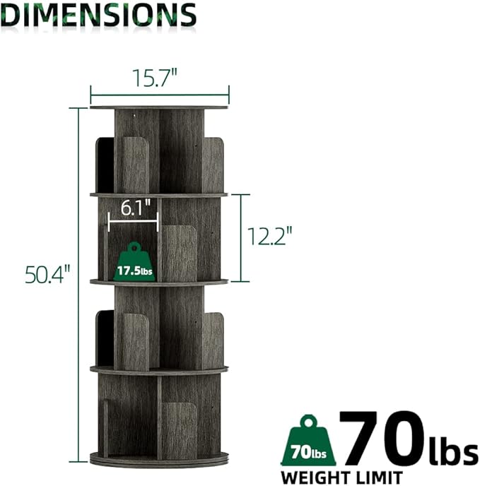 OTK Rotating Bookshelf, 360° Display Standing Book Shelf Organizer, 4 Tier Wooden Corner Bookshelves for Small Space, Small Bookcase Storage Rack for Kids' Room, StudyRoom, Bedroom, Black Oak - LeafyLoom