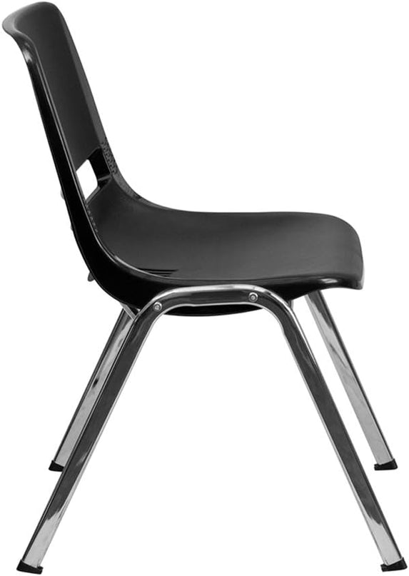 Flash Furniture 5 Pack HERCULES Series 661 lb. Capacity Black Ergonomic Shell Stack Chair with Chrome Frame and 16'' Seat Height - LeafyLoom