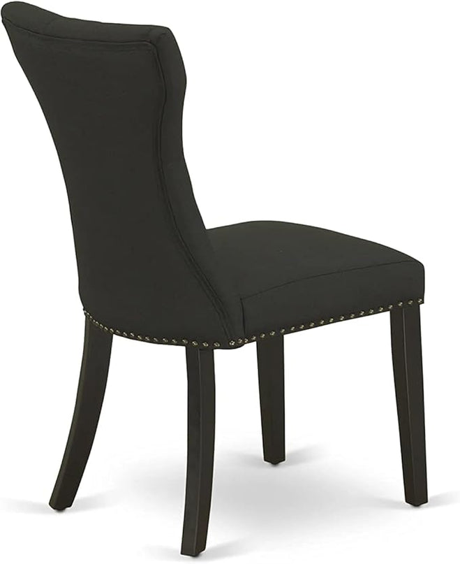 East West Furniture ESGA3-BCH-24 Eden 3 Piece Kitchen Set for Small Spaces Contains a Round Dining Room Table with Pedestal and 2 Linen Fabric Padded Chairs, 30x30 Inch, Black & Cherry - LeafyLoom