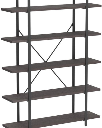 HSH 5 Shelf Bookcases and Book Shelves,Industrial Modern 5 Tier Tall Bookshelf, Rustic Wood and Metal Large Book Shelf for Bedroom Living Room,Vintage Open Wide Vertical Etagere Book Case, Dark Gray - LeafyLoom