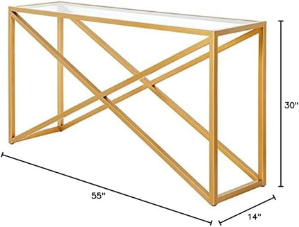 Calix 55'' Wide Rectangular Console Table in Brass - LeafyLoom