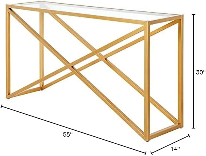 Calix 55'' Wide Rectangular Console Table in Brass - LeafyLoom