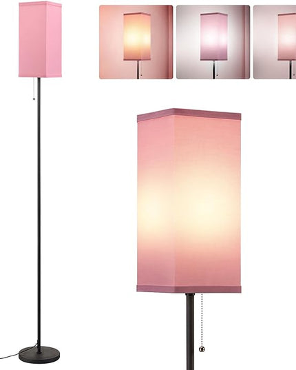 Pink Floor Lamps for Bedroom Modern- 3 Color Temperature Standing Lamps with Pull Chain Switch, Tall Lamp for Office Home Nursery and Hotel, Pole Lamp for Kids Room Reading Girls - LeafyLoom