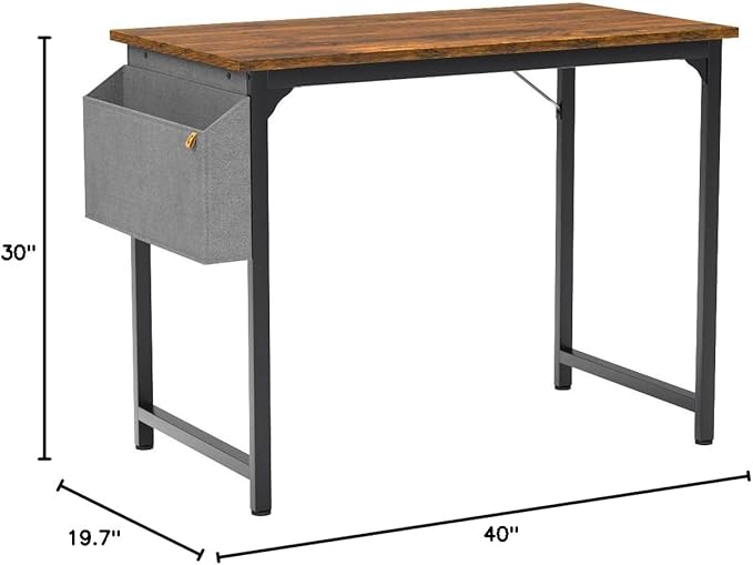 CubiCubi Computer Desk 40 Inch Study Writing Table for Home Office, Modern Simple Style PC Table with Storage Bag, Brown - LeafyLoom