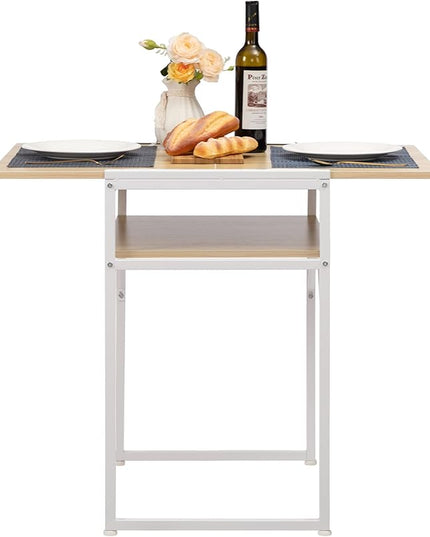Minimalist Folding Table, Study Desk with Storage Shelf, Small Desk, Portable Computer Desk for Home, Office, Light Brown - LeafyLoom