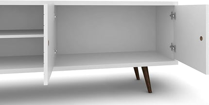 Manhattan Comfort Liberty Mid Century Modern TV Stand for Televisions up to 60 Inches, Bedroom and Living Room Entertainment Center with Storage, Shelves, and Cabinet, 63" Wide, White - LeafyLoom