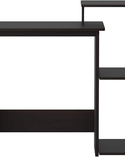 Furinno Efficient Home Laptop Notebook Computer Desk with Square Shelves, Espresso/Black - LeafyLoom
