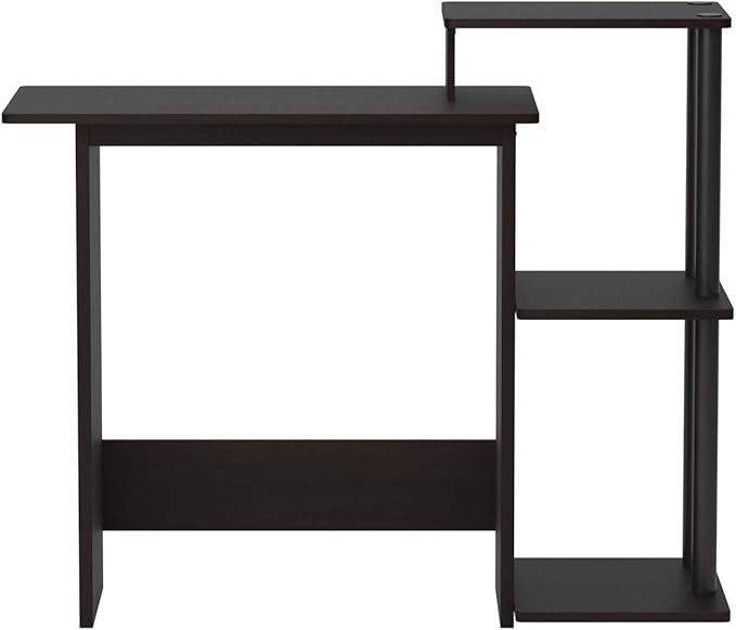 Furinno Efficient Home Laptop Notebook Computer Desk with Square Shelves, Espresso/Black - LeafyLoom