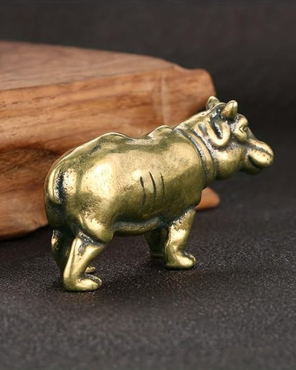 Vintage Solid Brass Hippo Figurine - Adorable Desk Decor for Collectors - Perfect Office or Home Accent(Hippo) - LeafyLoom