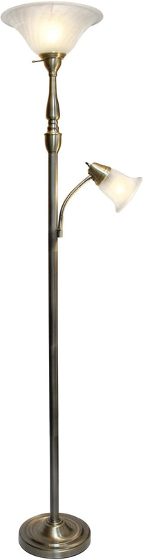 Elegant Designs LF2003-ABS 2 Light Mother Daughter White Marble Glass Floor Lamp, Antique Brass - LeafyLoom