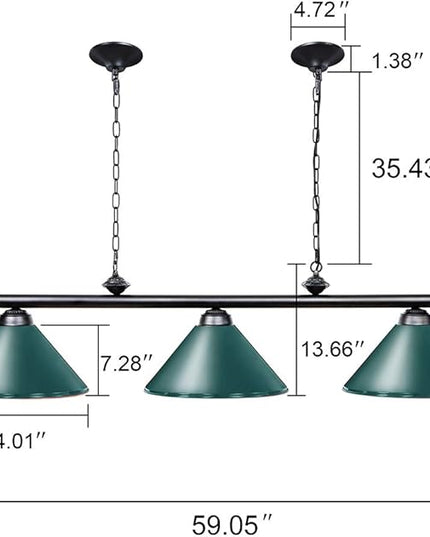 Wellmet Pool Table Light, 59” Hanging Billiard Lights, Adjustable Kitchen Island Lighting Fixture for Billiard Bar Table, Green - LeafyLoom