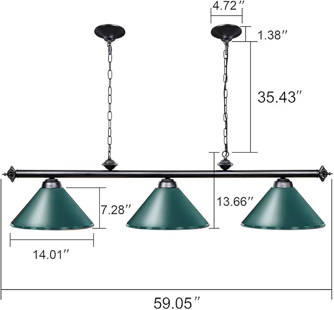 Wellmet Pool Table Light, 59” Hanging Billiard Lights, Adjustable Kitchen Island Lighting Fixture for Billiard Bar Table, Green - LeafyLoom