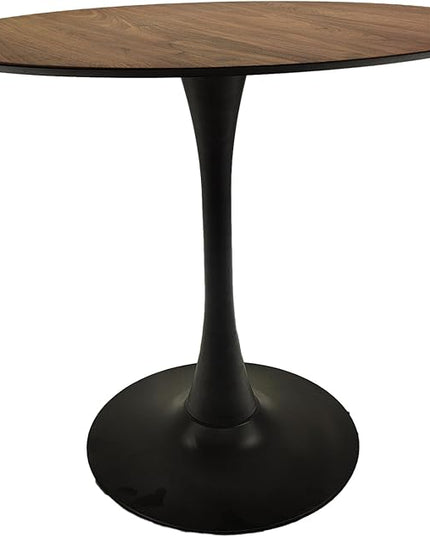 NicBex 31.5Inch Round Dining Table,Minimalist Kitchen Table with MDF Walnut Tabletop and Pedestal Base for 2 to 4,Leisure Coffee Table for Kitchen,Small Space and Living Room,Space-Saving,Walnut+Black - LeafyLoom