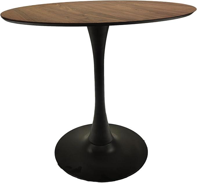 NicBex 31.5Inch Round Dining Table,Minimalist Kitchen Table with MDF Walnut Tabletop and Pedestal Base for 2 to 4,Leisure Coffee Table for Kitchen,Small Space and Living Room,Space-Saving,Walnut+Black - LeafyLoom