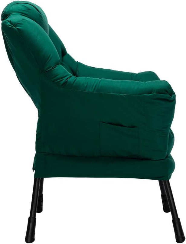 HollyHOME Modern Fabric Large Lazy Chair, Accent Oversized Comfy Reading Chair, Thick Padded Cozy Lounge Chair with Armrest, Steel Frame Leisure Sofa Chair for Living Room, Bedroom, Dorm, Green - LeafyLoom