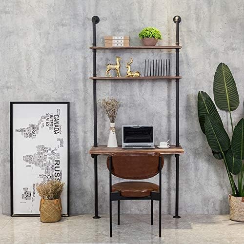 Industrial Style Laptop Desk Solid Wood Computer Desk Storage Table with Shelves Wall Shelf Bookshelf Floating Shelves for Home Office(Gray,Depth 16in) - LeafyLoom
