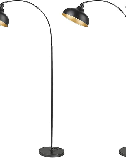 Arc Floor Lamps for Living Room, Modern Farmhouse Tall Standing Lamp, Floor Lamp with 360° Adjustable Hanging Dome Shade, Dimmable Tall Lamp with 9W LED Bulb (Black, 2 PACK) - LeafyLoom