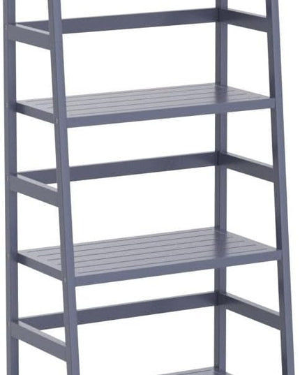 Homykic Bamboo Ladder Shelf 4-Tier Bookshelf, 49.2” Freestanding Open Bookcase Book Shelf Bathroom Storage Shelf Unit Plant Stand for Living Room, Bedroom, Small Space, Home Office, Blue Grey - LeafyLoom