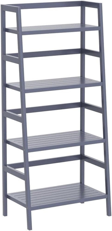 Homykic Bamboo Ladder Shelf 4-Tier Bookshelf, 49.2” Freestanding Open Bookcase Book Shelf Bathroom Storage Shelf Unit Plant Stand for Living Room, Bedroom, Small Space, Home Office, Blue Grey - LeafyLoom