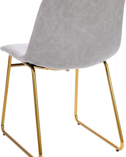 Flash Furniture Butler 18 Inch Commercial Grade LeatherSoft Dining Table Height Chair, Mid-Back Gold Sled Base with Light Gray LeatherSoft Upholstery, Set of 2 - LeafyLoom