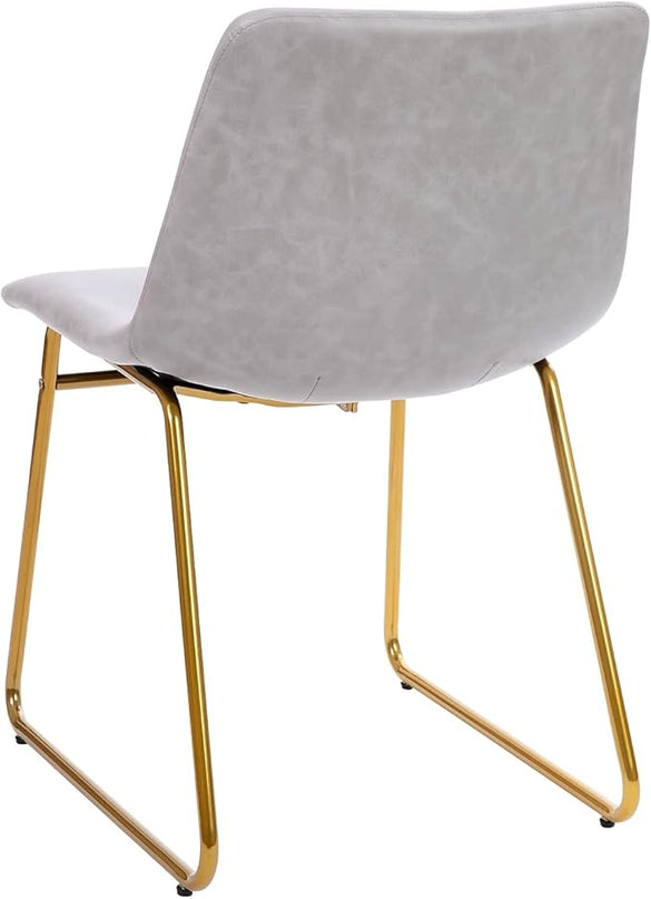 Flash Furniture Butler 18 Inch Commercial Grade LeatherSoft Dining Table Height Chair, Mid-Back Gold Sled Base with Light Gray LeatherSoft Upholstery, Set of 2 - LeafyLoom