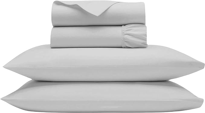 Bluemoon Homes 100% Egyptian Cotton Sheets Cal King Size Sheets Set, 4 Piece Bedding Sheets & Pillowcases Set, Luxury Deep Pocket California King Sheets, Cool Durable Light Grey Sheets - LeafyLoom
